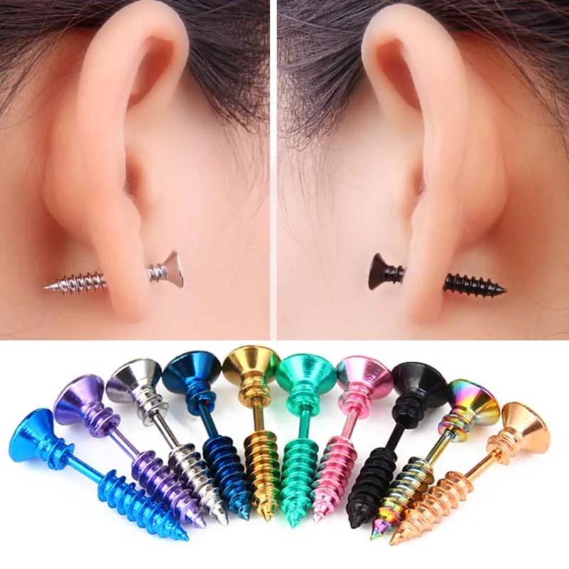 Steampunk Screw Stud Earrings Fashion Stainless Steel Body Piercing Ear ring for Men Women Anti Allergic jewelry