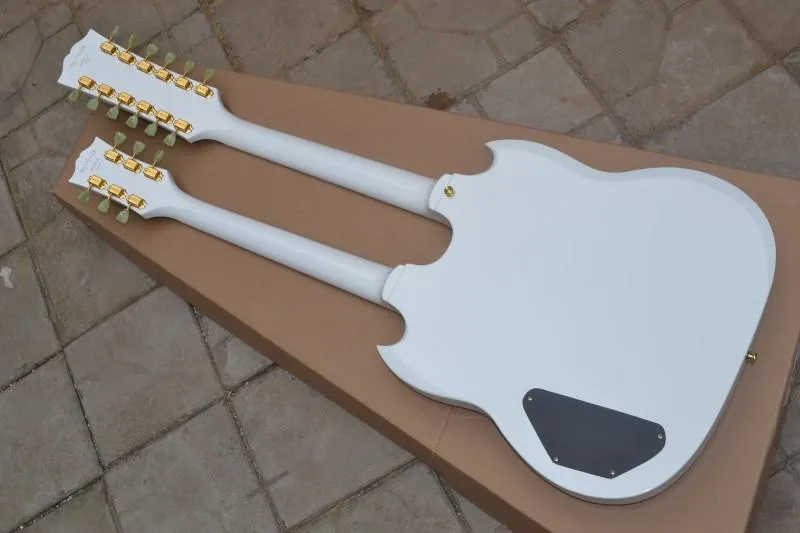 Anpassad butik Double Neck Aoemine White Electric Guitar av våren 8079118