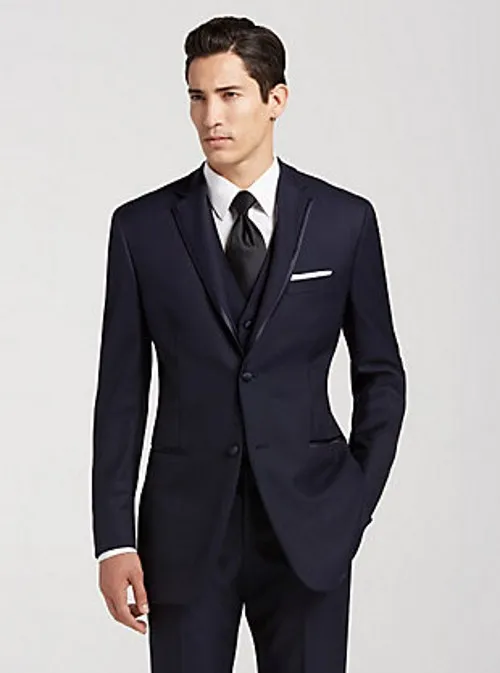 Qualitäts-Knopf-Marineblau-Bräutigam-Smoking-Kerbe Revers Groomsmen-bester Mann kleidet Mens-Hochzeits-Anzüge an (Jacke + Pants + Vest + Tie) NR .: 1116