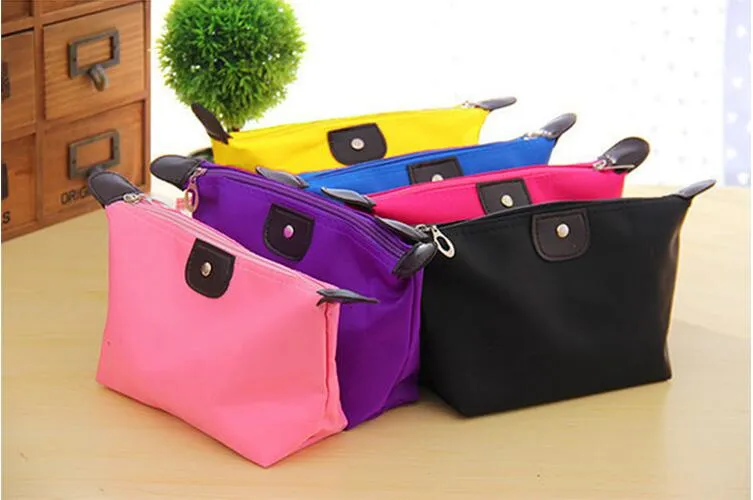 27*12*7 cm Candy color folding cosmetic bags waterproof storage wash bag zipper simple handbag for 10 different colors