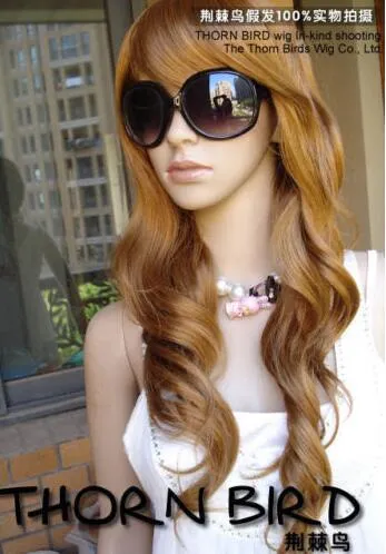 100% Real Hair! Style Beautiful Brown Long Fashion Cosplay Wavy Curly Wig Hair