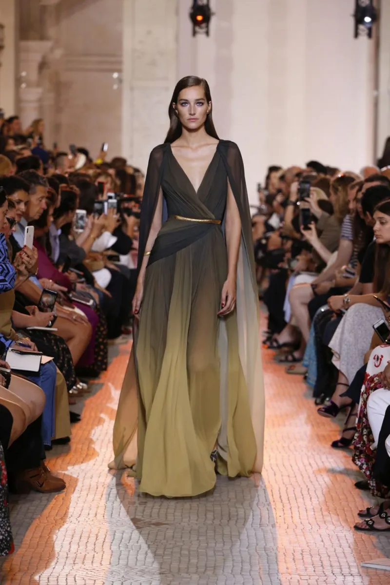Ombre Chiffon Prom Dresses With Cape Deep V Neck Formal Evening Gowns for Saudi Arabic A Line Pageant Party