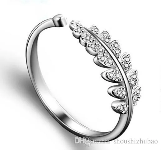 CZ Promise Olive Leaf Band Adjustable Ring Jewelry Kleur:Wit