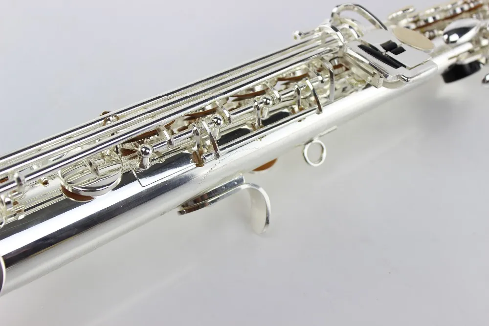 Märke Musikinstrument Suzuki sopran B B Saxofon Pearl Knappar Högkvalitativ mässing Silver Pläterad Utsökt Sax med väska