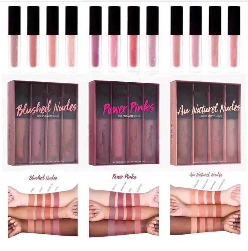 Nova beleza quente a edição de amor nude lipgloss líquido fosco mini batom set 4 pcs / set rosa beleza nua batom dhl shipping + presente