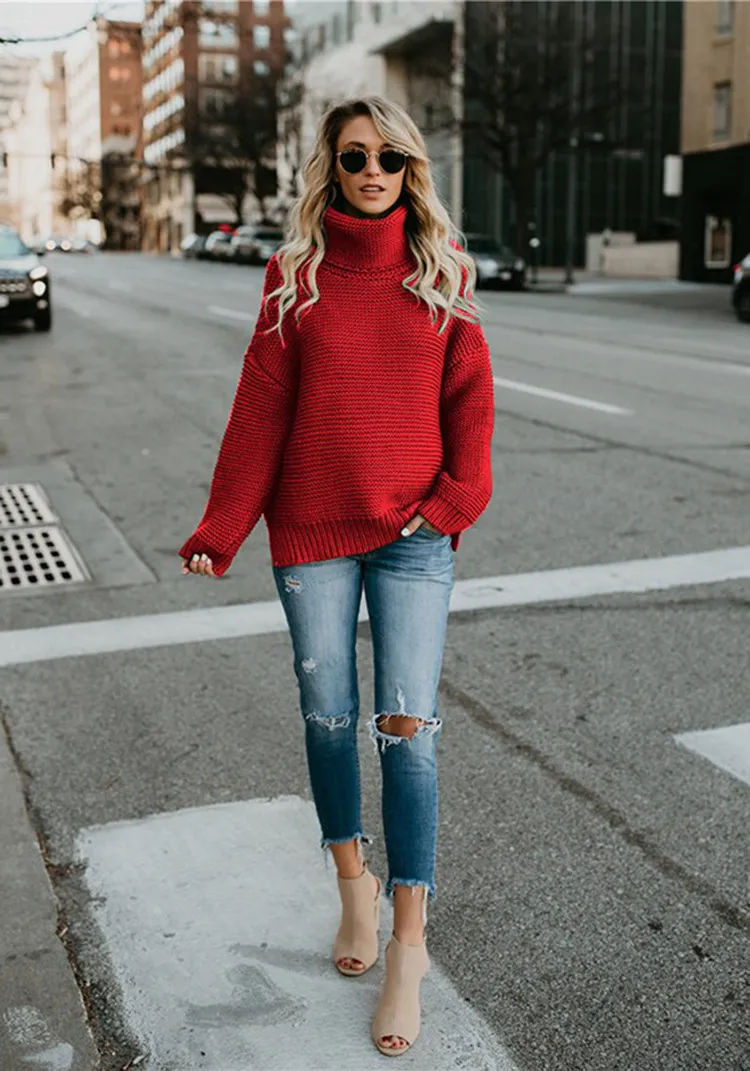 Свитер Женщин 2018 Мода Женщин Водолазка Пуловеры Плюс Размер Офис Женщины Свитер С Длинным Рукавом