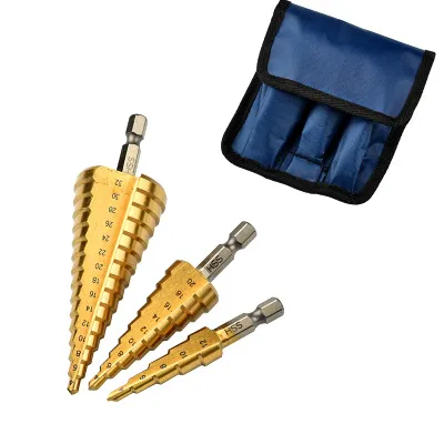 hex shank step drill bits set combo pata drilling tool steel plate high speed drill reamer chamfer deburring 4-32 4-20 4-12