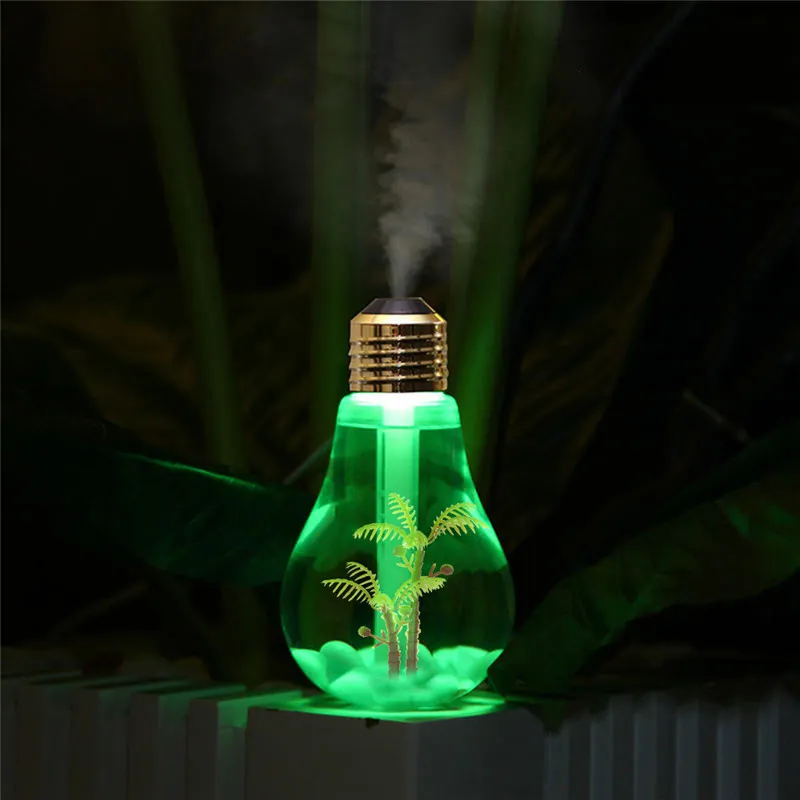 Homgeek 400 ml Bunte Landschaft Glühbirne Luftbefeuchter LED Nacht Glühbirne USB Mini Micro Spray Feuchtigkeitsspendende Ultraschall Nebel Maker für Zuhause