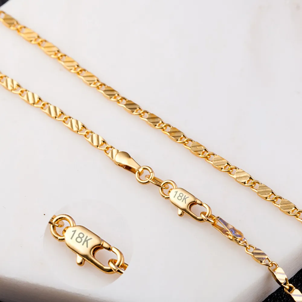 2mm 18k Gold Chains Collier Fashion Femme Couker Colliers Pour Dames Bijoux de luxe 16 18 20 22 24 26 28 30 Pièces