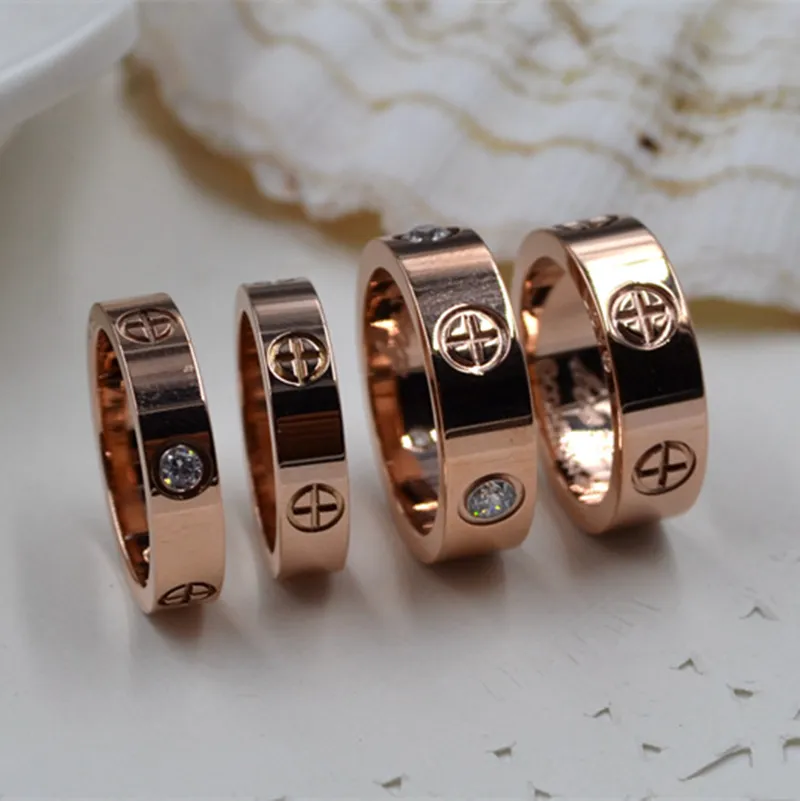 Europese en Amerikaanse mode LIEFDE zirkoon ring paar modellen schroef titanium stalen sieraden rose gouden damesring