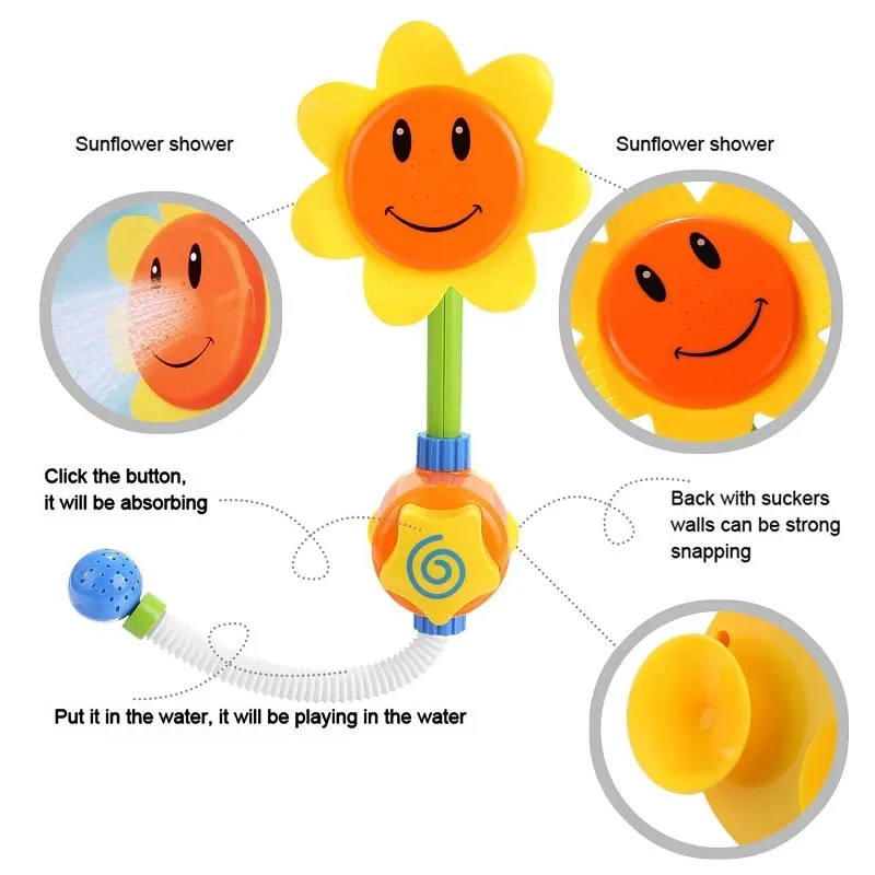 Badleksaker för barn baby solros simning leksak bad vatten dusch spray badd tub fontän vatten leksaker