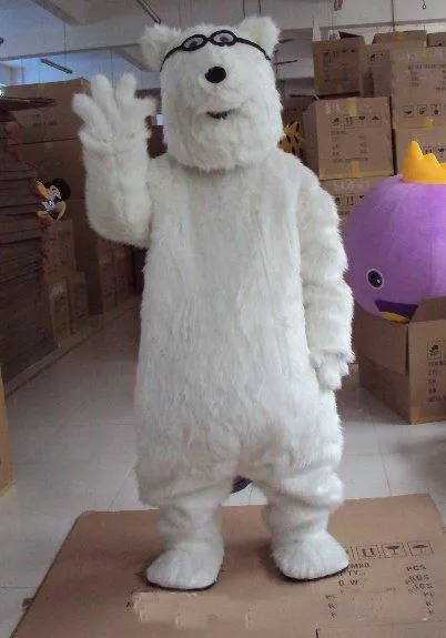 Hot 2018 Sale Glasses White Polar Bears Cartoon Character Costume Mascot Products Custom Free Shipping