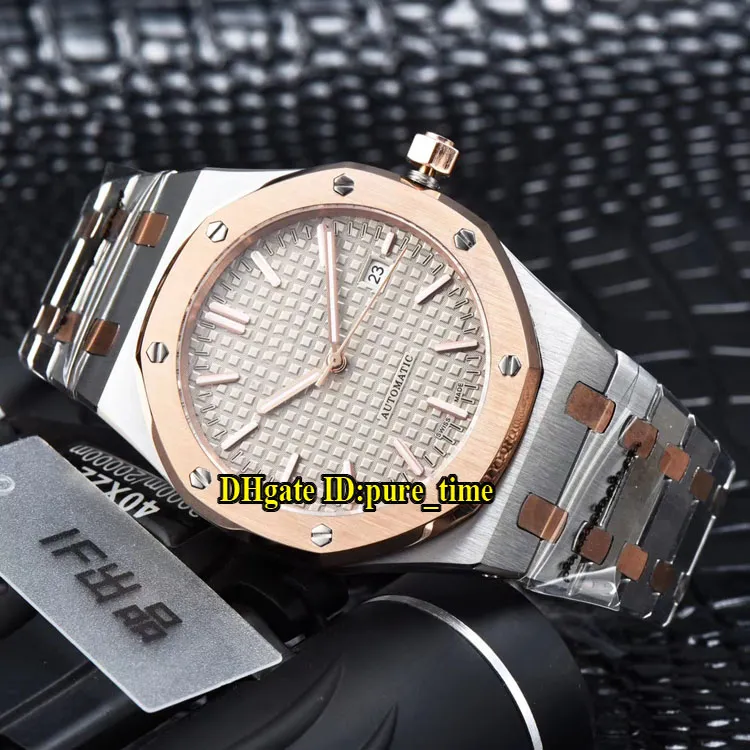 41mm Royal Date 15400SR OO 1220SR 01 quadrante bianco texture 15400 orologio da uomo automatico cinturino in oro rosa bicolore da uomo di alta qualità Watc2897
