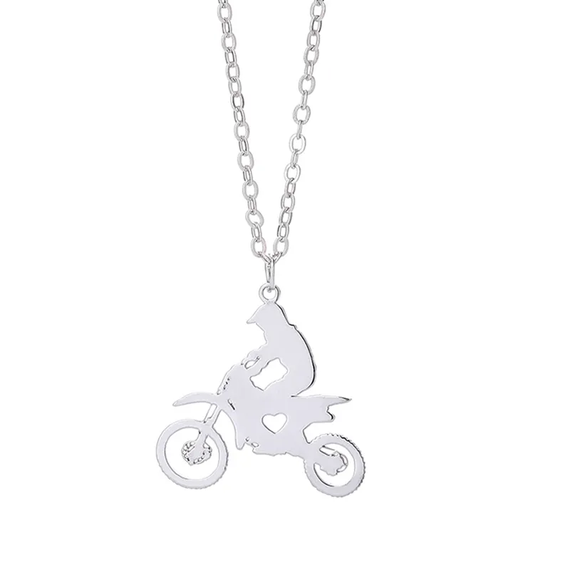 Motorcycle Racing Pendant Necklace Extreme Sport Stainless Steel Sports Jewelry Silver Gift for Motor Lover Fans New Arrival Wholesale