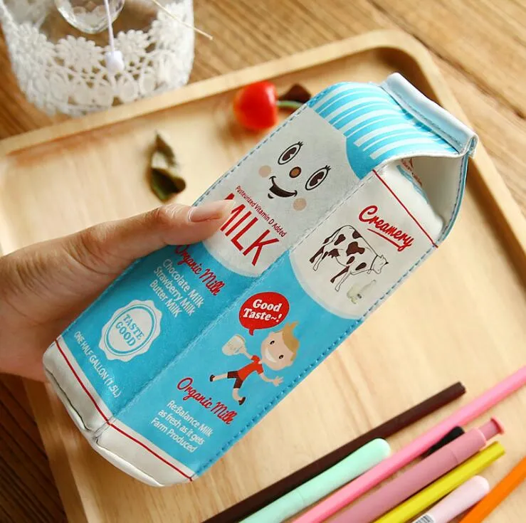 Cute Kawaii Creative Milk Cartoon School Pencil Case Pen Bag Stationery Student Coin Purse School Supplies Kids Children Birthday Gift