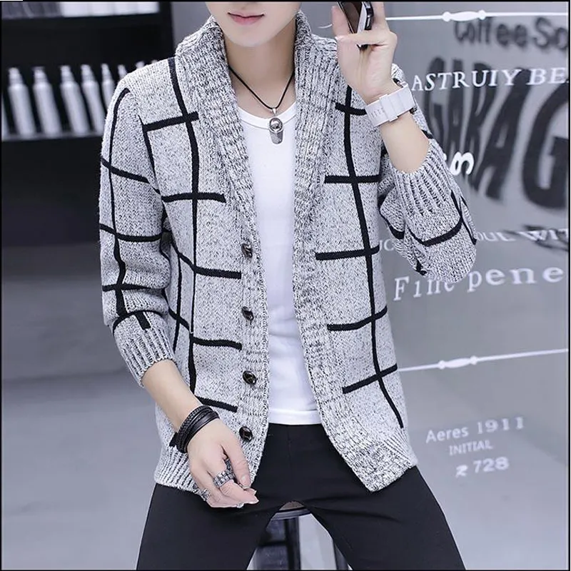 automne hiver plaid hommes chandail pull cardigan veste hommes veste