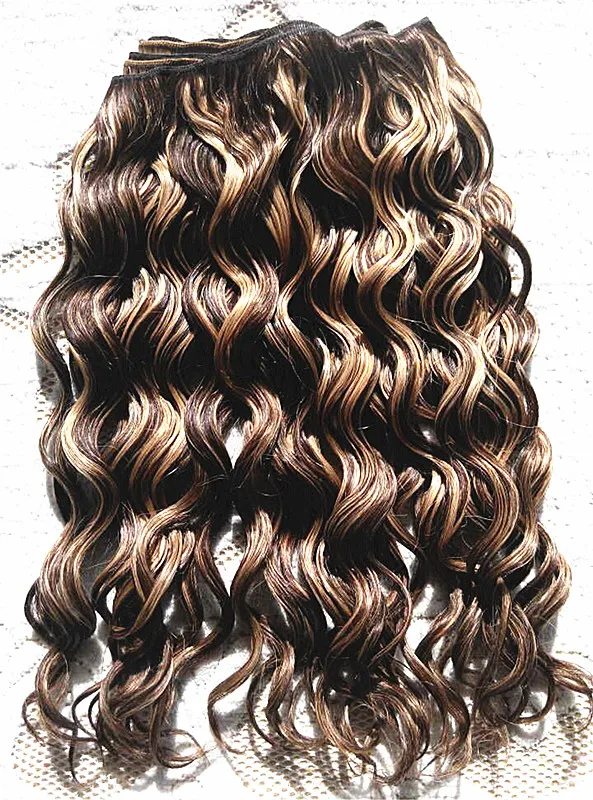 Brazilian Human Virgin Remy Hair Blonde27# Mix Medium Brown 4# Hair Weft Human Hair Extensions Double Drawn Full Head