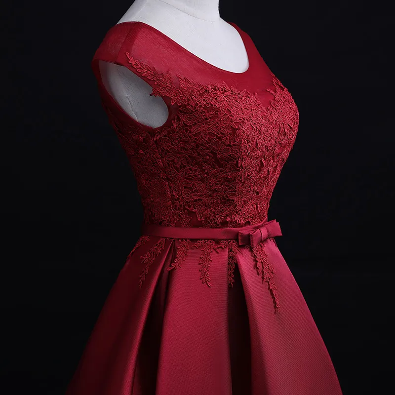 Imagem Real Escuro Vermelho 2018 Vestido de Baile Curto Frente Longo de Volta Jóia Lace Applique Alta Baixa Festa de Formatura Vestido de Formatura 16 Anos