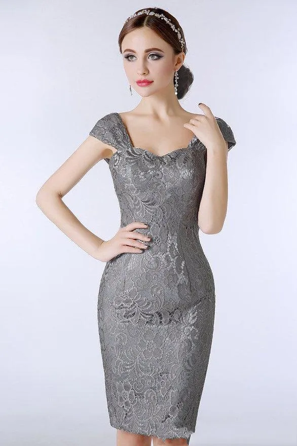 Lace Silver Grey Mother of the Bride Dress Knee-Length Sheath with  Off-Shoulder Sweetheart Neckline and Lace-Up Backless Design from Dhgate Mother's  Dresses - price 110.04