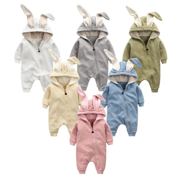 Meninos recém-nascidos meninas bebê macacão orelhas de coelho recém-nascido onesies vestuário zíper com capuz toddler romper bodysuit boutique jumpsuits roupas