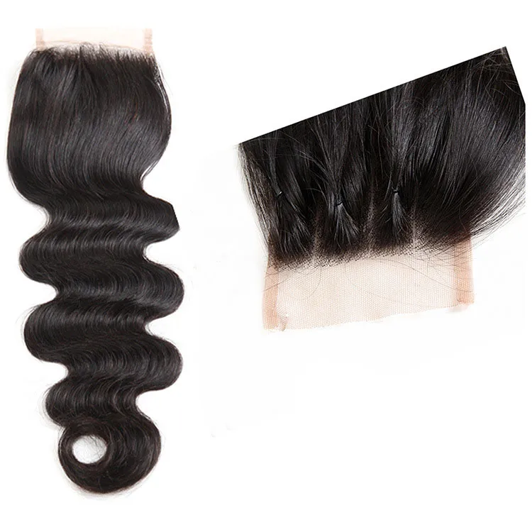 Yirubeauty cheveux humains brésiliens 4X4 fermeture de lacet avec 3 faisceaux de cheveux de vague de corps tisse avec 8-28 pouces