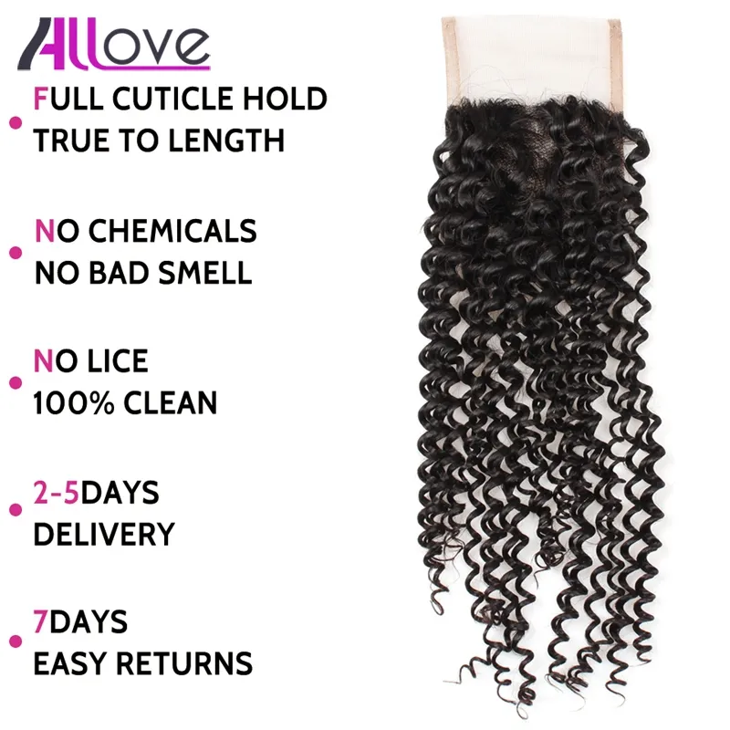 Allove 8a brésilien vierge à cheveux humains paquets trégmentés en boucle pneosque avec fermeture en dentelle extensions péruviennes malaisiennes pour 3678764