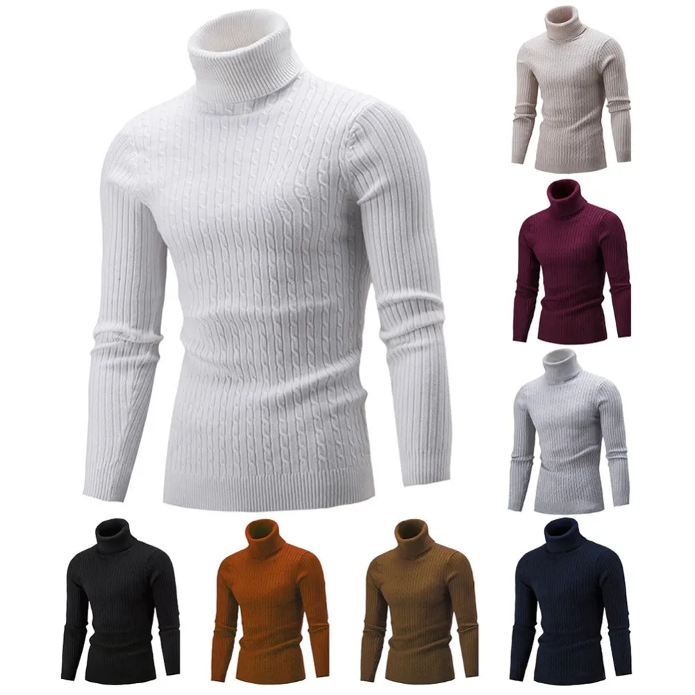 Suéteres de los hombres Jerseys lisos del top del suéter jerseys de punto calientes de las mangas largas simples y delgadas del invierno