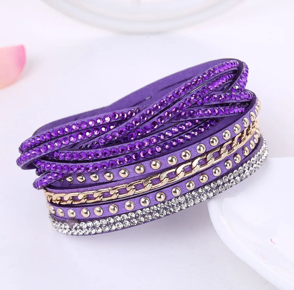 Korean Women Crystal Wrap wristband Multilayer Velvet Leather Diamond Bracelets bangle band cuff for Girl Fashion Jewelry Gift