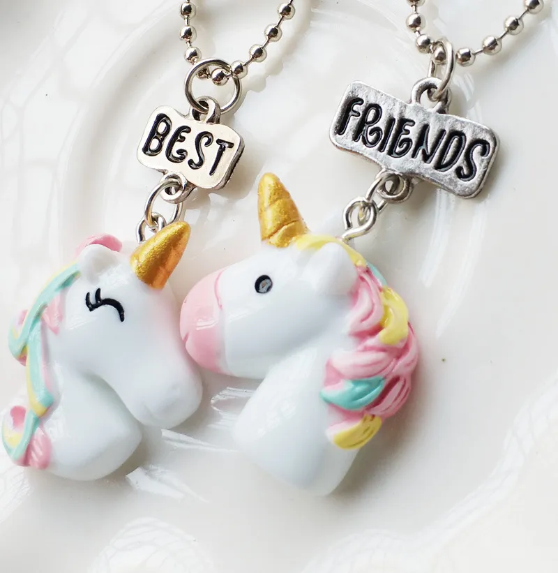 2pcs / set New Ankomst BFF My Little Unicorn Pendant Halsband Bästa Vänner Bff Bead Kedja Halsband Smycken Hot