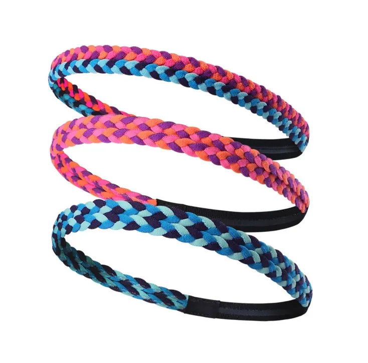 Unisex Sports Braided Hair Band Anti-slip Elastic Colorful Sweatband Women Fitness Yoga Gym Running Cycling Headbands