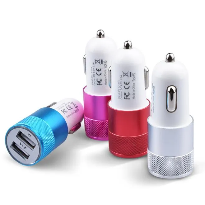 USB-laddare med 12 Volt 1-2 Amp Metal Dual USB Billaddare 2 USB-bil Adpter för iPhone / Samsung Galaxy / Android / HTC