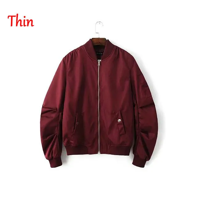 2018 Spring Autumn Mens Solid Flight Wine Red Bomber Jacket Mens
