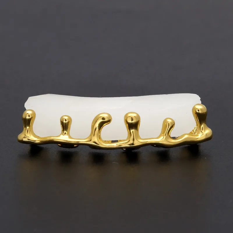 Gold Plated Teeth Grillz Volcanic Lava Drip Grills High Quality Mens Hip Hop Jewelry