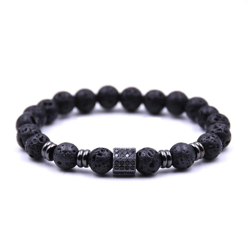 8mm Black Lava Kamień DIY Essential Oil Dyfuzor Bransoletka Cyrkon Inkruid Sqaure Charms Elastyczne Bransoletki Biżuteria Mężczyźni Kobiety