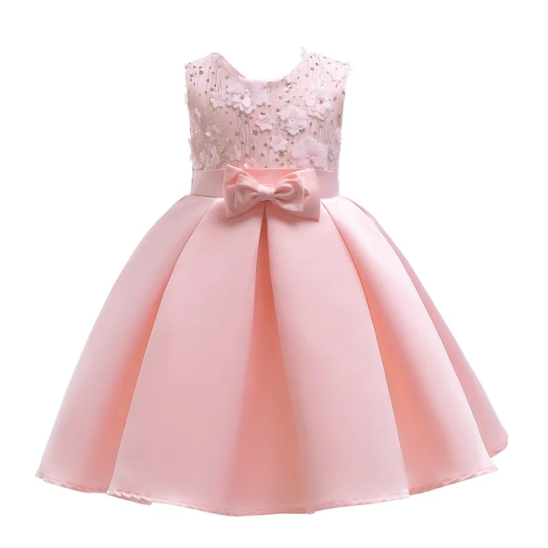 2018 Per bambini Rosa Perline Fiori Abiti da principessa Abiti da festa per bambini Neonate Abito elegante Abito da sposa fiore per 100-150 cm