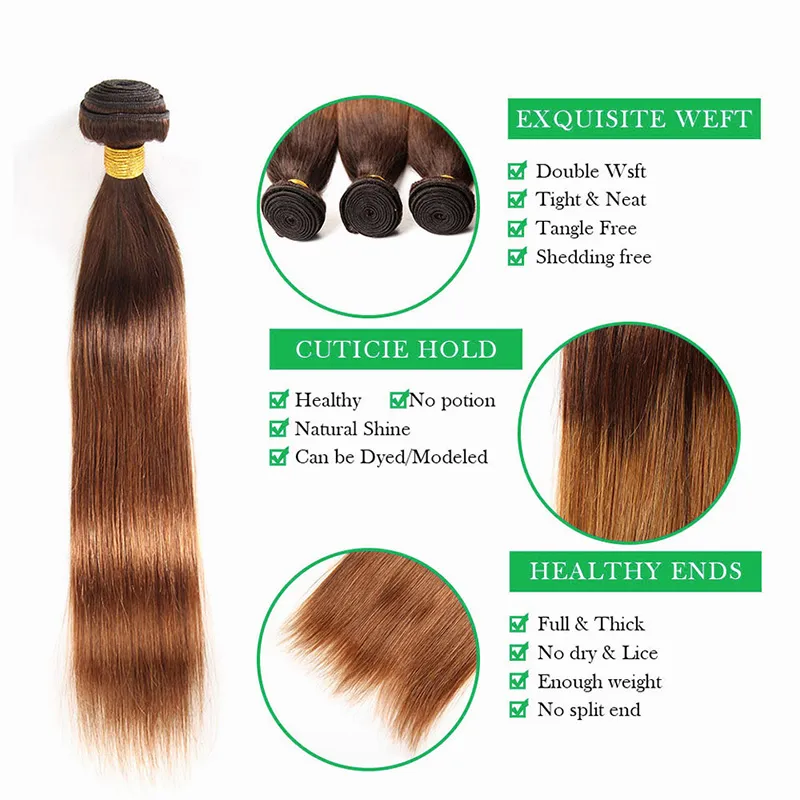 Ombre Human Hair Weave Bundles with Closure 2 Tone Blonde 430 Ombre Brazilian Straight Human Hair Extensions with Lace Closu6935426