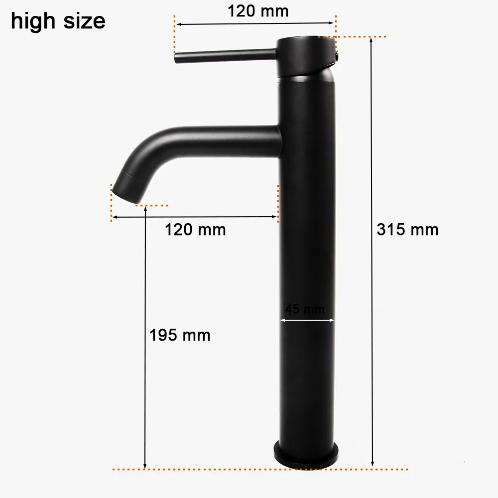 Matt Black Round Style Basin Water Tap Brass Bathroom Faucet Single Hole Deck Mount Water Mixer