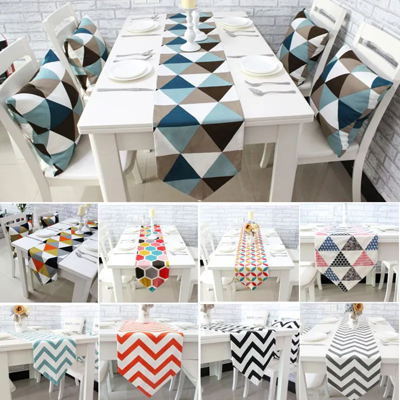 10color bord löpare geometrisk våg gitter print canvas bomull band rustik dammsäker täcker hem dekoration bordsduk
