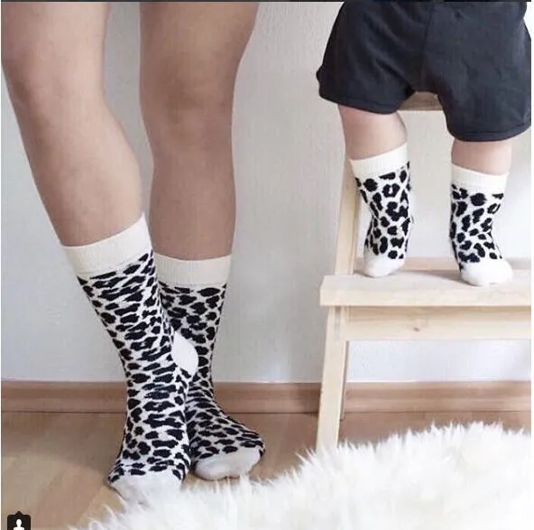 Leopard Printed Unisex Adult Men Women Kids Long Cotton Socks Family Matching Parent-child Socks Mummy Daughter Dad Son Socks