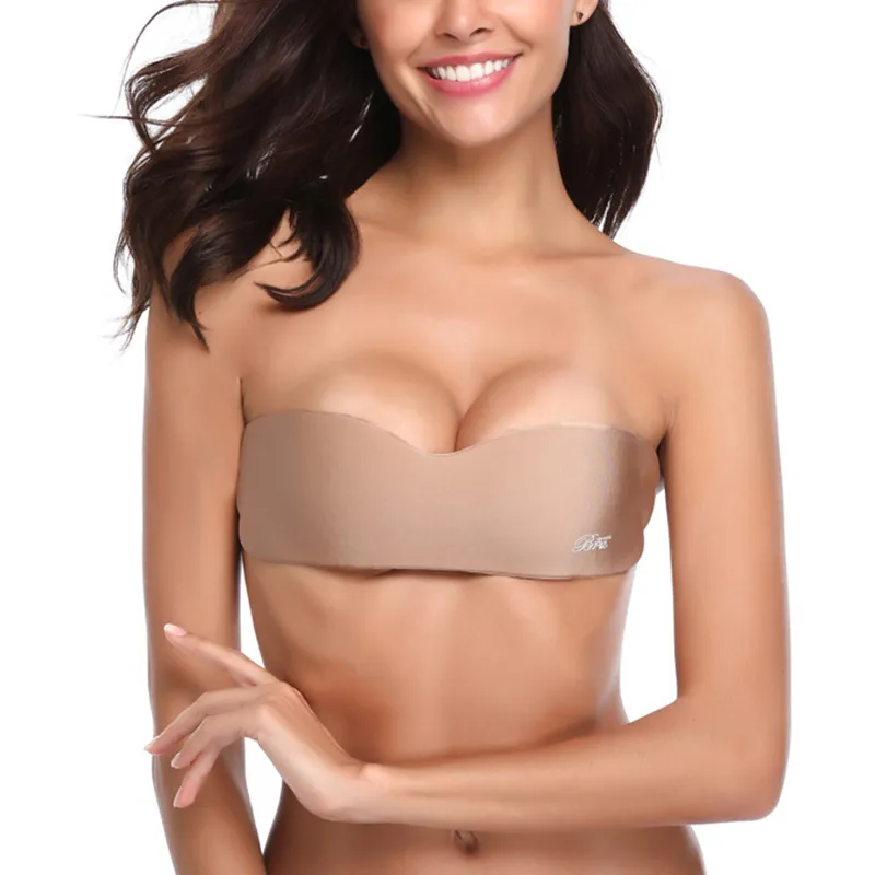 보이지 않는 브래지어 섹시한 원활한 Strapless 브래지어 여성 단색 원피스 브래지어 가벼운 무게 와이어 무료 스티커 실리콘 란제리