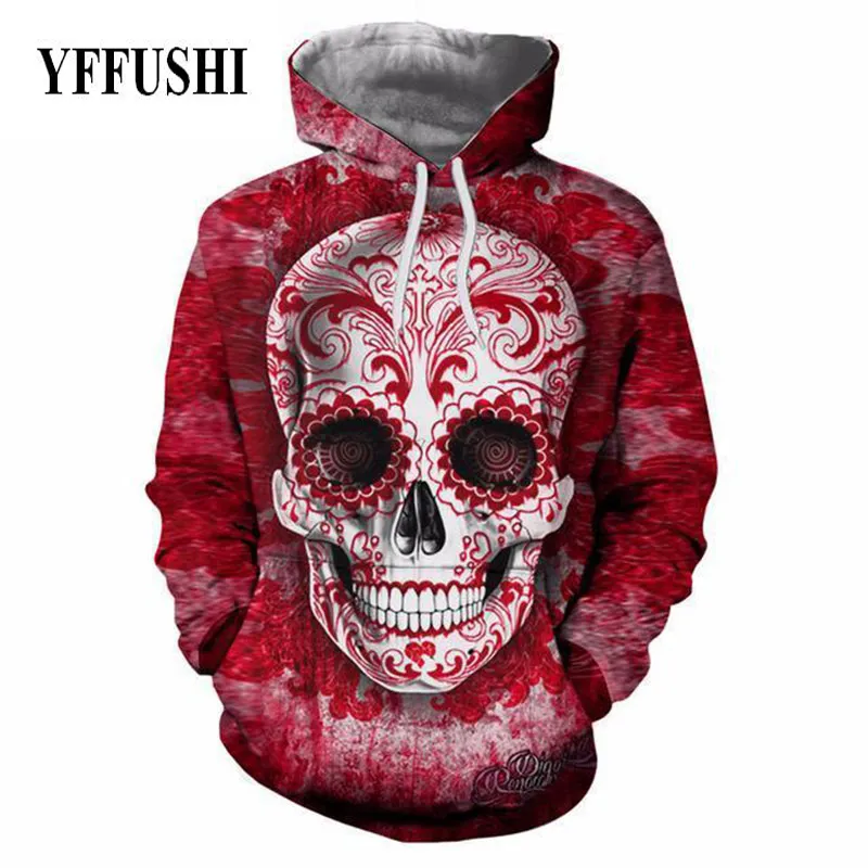 Yffushi 2018 Man 3D Hoodies Funny Skull Print Hip Hop Hoodies Cool Autumn Spring Full Sleeve Pullovers Män Plus Size S-5XL