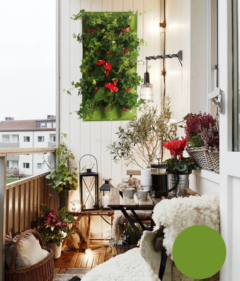 Pots de fleurs de poche à 18 poches, jardinière verticale suspendue au mur, décor de plantes de jardinage en feutre, sacs de culture de champ vert en plein air