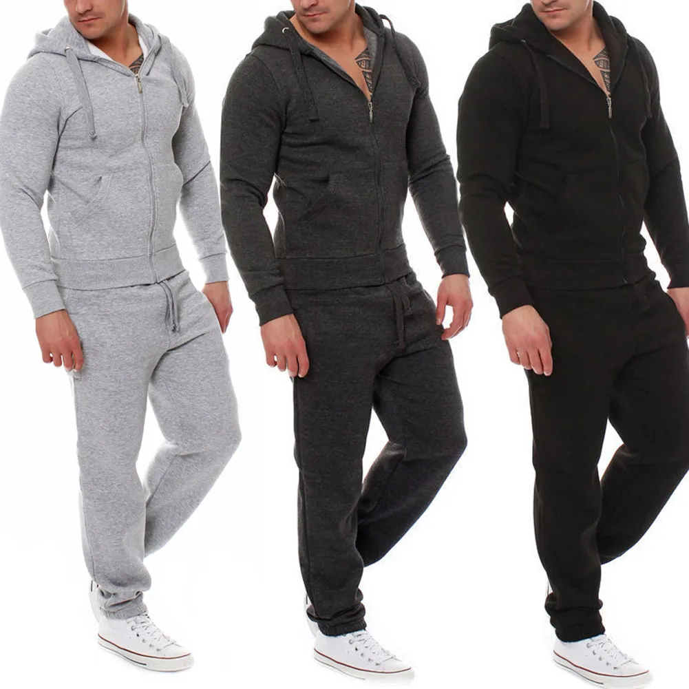 Outono inverno homens tracksuit 2 peça conjunto tops calças capuz casaco calças outerwear casual moletom terno xrq88