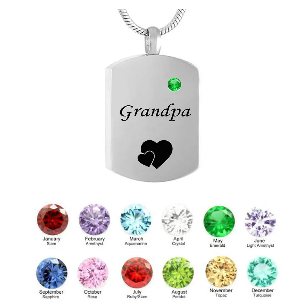 Personlig fyrkantig halsband Morfar Birthstone Name Pendant Cremation Urn Halsband Anpassade smycken