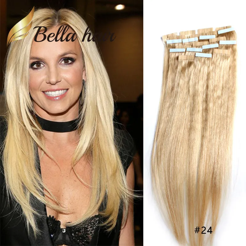 PU Skeft Reged Tape in Hair Extensions Quality 100% Braziliaanse Echte Hair Hair Extension 100 G 2,5 g/stuk 40 stksBellahair