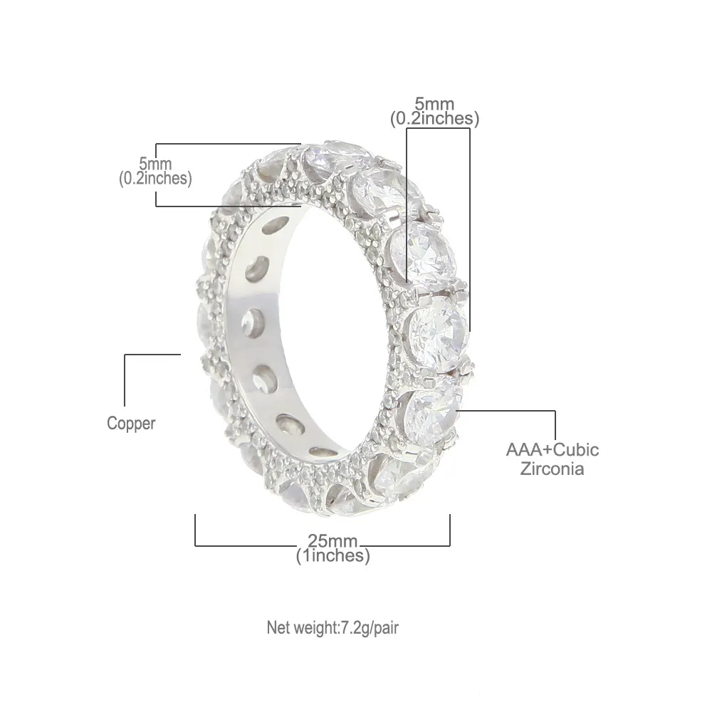 Maat 6-12 Micro Pave Fashion Hip Hop Mannen 1Row Ringen Koperen Sieraden Goud Zilver Cirkel Zirconia Ring