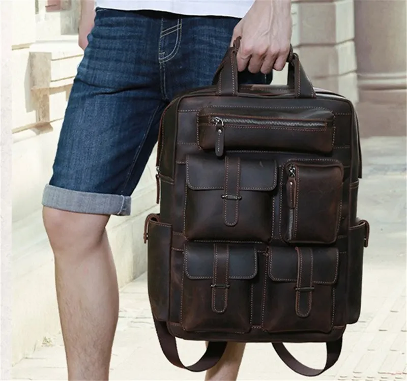 Large Capacity Genuine Leather Business Backpack For Men 19 Inch ...
