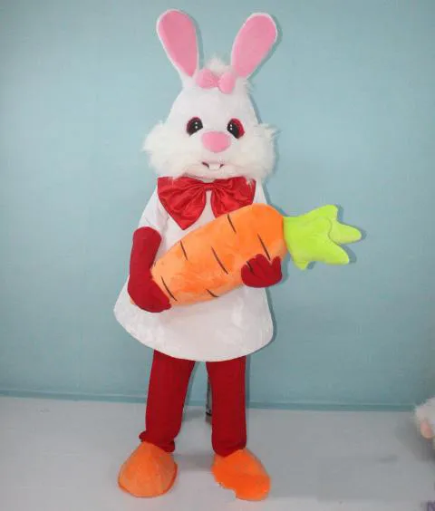 2018 Discount factory sale lovely white bunny rabbit mascot costume with carrot for adults