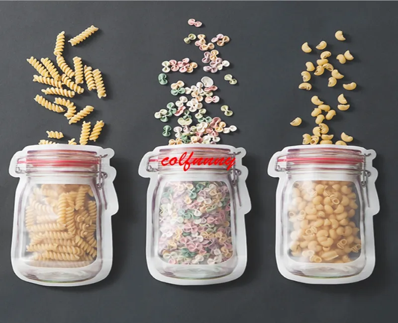 Großhandel Jar -förmiger Lebensmittelbehälter Plastikbeutel Clear Flaschenmodellierung Reißverschlüsse Aufbewahrung Snacks Box F052209