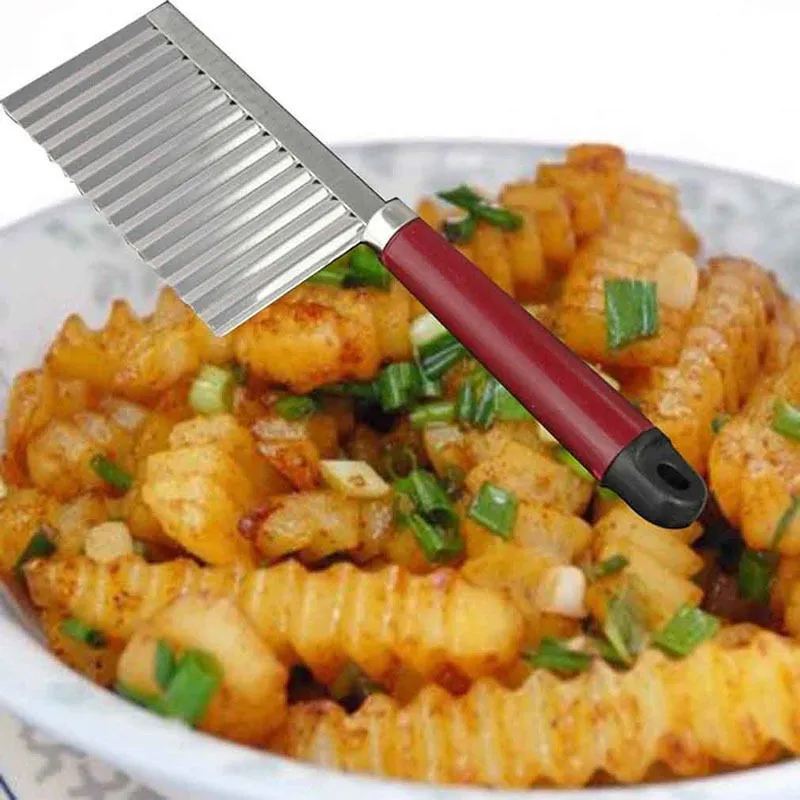 Cuchillo de patata con borde ondulado, utensilio de cocina de acero inoxidable, pelador de verduras, hoja de corte corrugado, herramienta de cocina